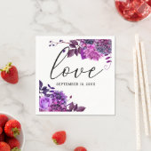 Liebe. Hochzeit von lila Blumenzitaten Serviette (Beispiel)