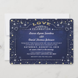 Liebe Hochzeit von Navy Blue White & Gold Moon & S Einladung