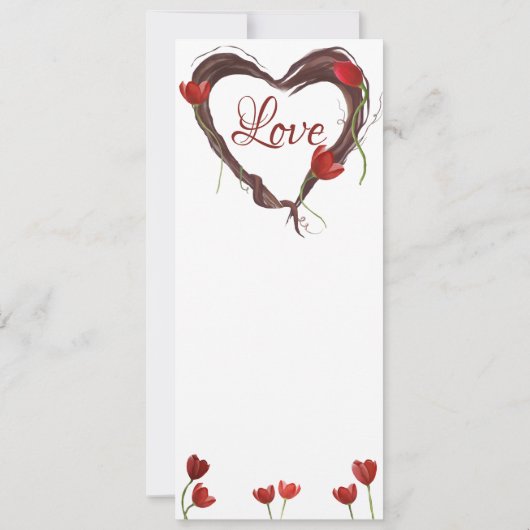 Liebe Hochzeit von Red Tulips und Herzkranz Einladung (Rückseite)