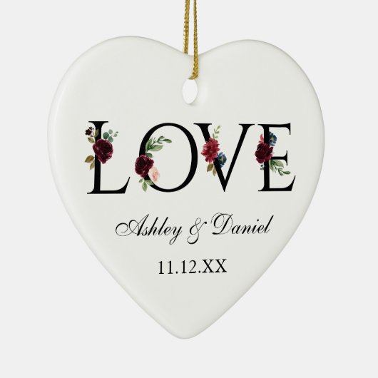 Liebe Hochzeitnamen Datum Burgundy Blumensprache Keramik Ornament (Rechts)