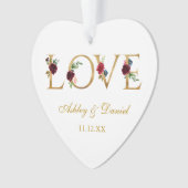 Liebe Hochzeitsnamen Datum Burgund Blumengolden Ornament (Vorderseite)