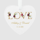 Liebe Hochzeitsnamen Datum Burgund Blumengolden Ornament (Vorderseite)