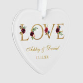 Liebe Hochzeitsnamen Datum Burgund Blumengolden Ornament (Vorderseite)