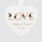 Liebe Hochzeitsnamen Datum Burgund Blumengolden Ornament (Rückseite)