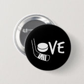 Liebe Hockey hat Sticks und Puck Black Button (Vorne & Hinten)