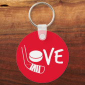 Liebe Hockey Ladys Hockey Stick und Puck Red Schlüsselanhänger (Vorderseite)