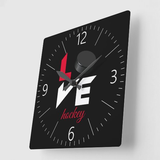 Liebe Hockey Quadratische Wanduhr (Winkel)
