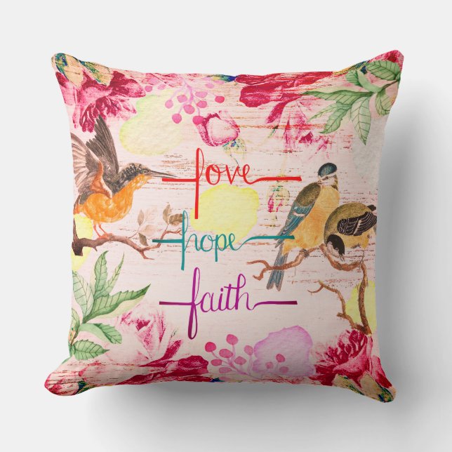 Liebe, Hoffnung, Faith Floral Pillow Kissen (Vorderseite)