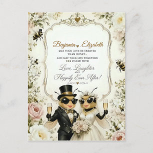 Liebe Honigbienen, elegante florale Hochzeit Postkarte