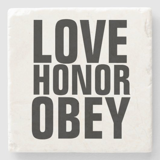 LIEBE HONOR OBEY WEDING GIFT STONE UNTERSETZER (Vorderseite)
