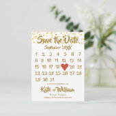 Liebe hört Confetti-Kalender Save the Date Ankündigungspostkarte (Stehend Vorderseite)