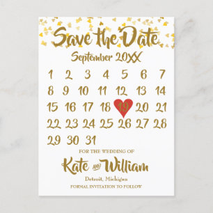 Liebe hört Confetti-Kalender Save the Date Ankündigungspostkarte