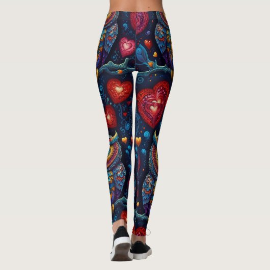 Liebe Hört farbenfrohe Eule Leggings (Rückseite)