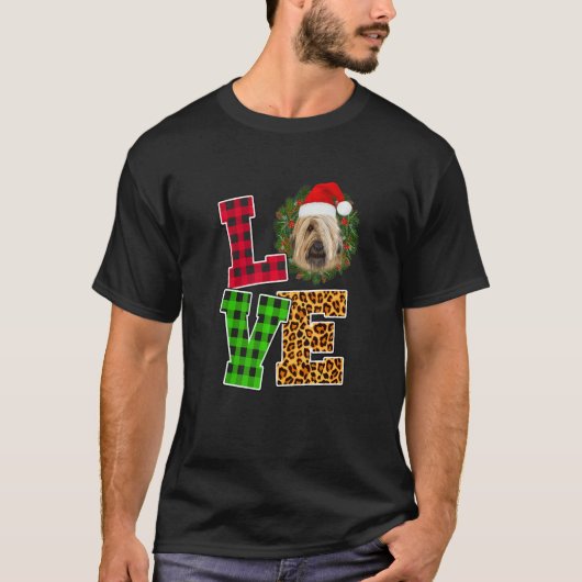 Liebe Hund Briard Weihnachtsmannmütze Leopard Weih T-Shirt (Vorderseite)