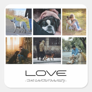 Liebe-Hund-Familienporträt-Collage-Design Quadratischer Aufkleber