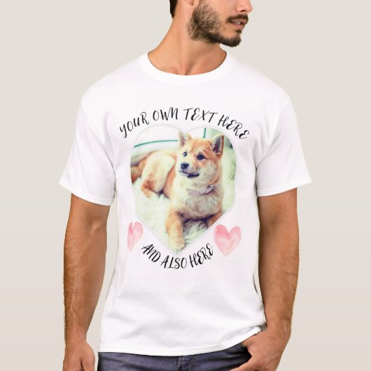 Liebe Hund Foto Herzform Text und rosa Herzen T-Shirt (Vorderseite)
