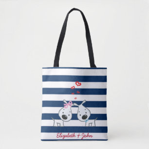 Liebe Hunde auf gestreiftem-Personalisiert Tasche