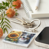 Liebe Hunde Border Collie Sunflower Acrylic Schlüs Schlüsselanhänger (Vorderseite rechts)