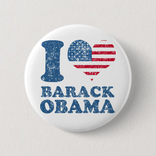 Liebe I Barack Obama (Flagge) Knopf Button
