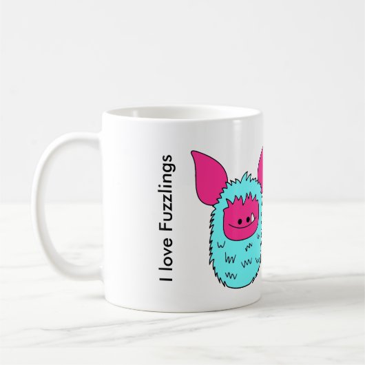 Liebe I Fuzzlings Tasse - blaues/rosa Fuzzling (Links)