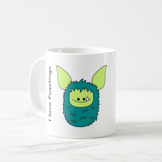 Liebe I Fuzzlings Tasse - grünes Fuzzling (Vorderseite Links)