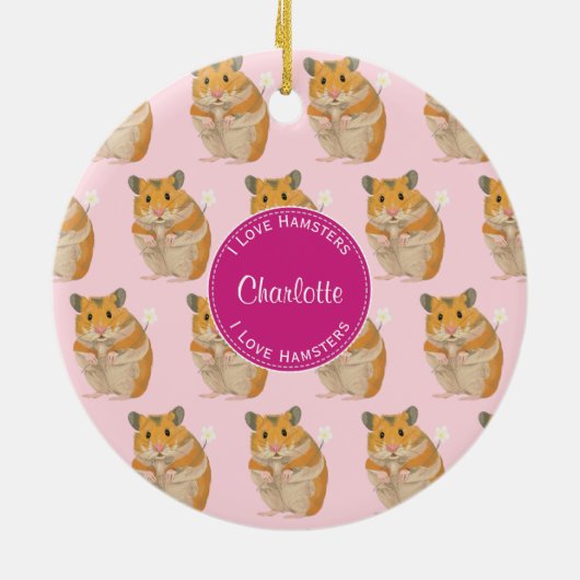 Liebe I Hamster-rosa Hamster-Muster Keramikornament (Hinten)