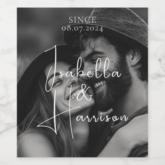 Liebe I Happy Couple Custom Foto Script Weinetikett (Einzelnes Label)