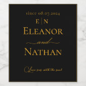 Liebe I Happy Couple Monogram Black and Gold Weinetikett (Einzelnes Label)