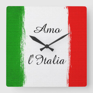 Liebe I Italien-Flagge von Italien. Text Quadratische Wanduhr