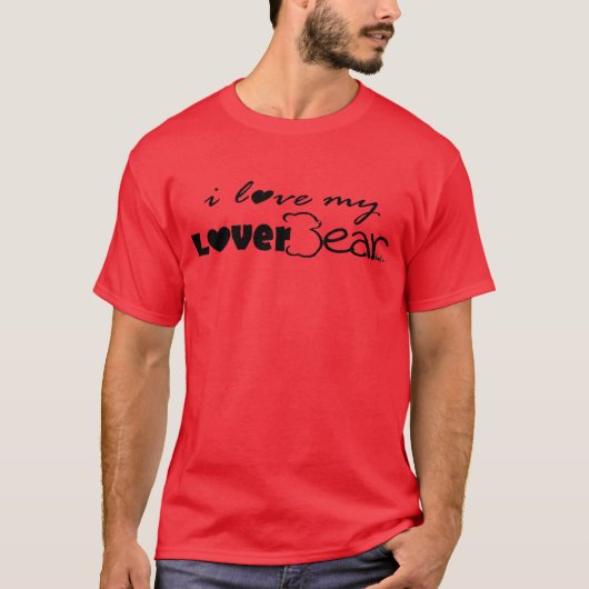 Liebe I mein LoverBear--Schwarzes auf Rot T-Shirt (Vorderseite)