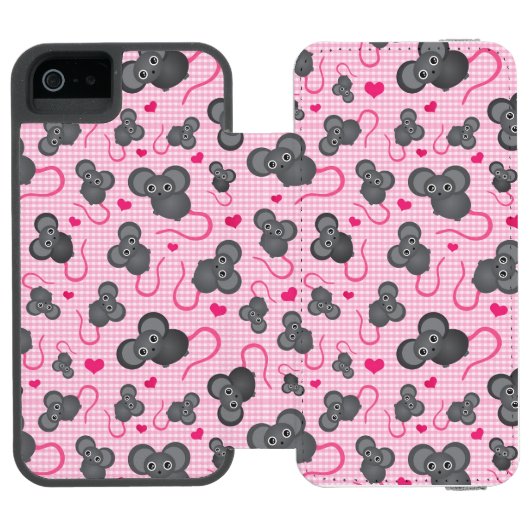 Liebe I mein Mäusemuster im Rosa Incipio iPhone Geldbeutel-Hülle (Folio Geöffnet)