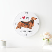 Liebe I meine langhaarige Dackel Große Wanduhr (Zuhause)
