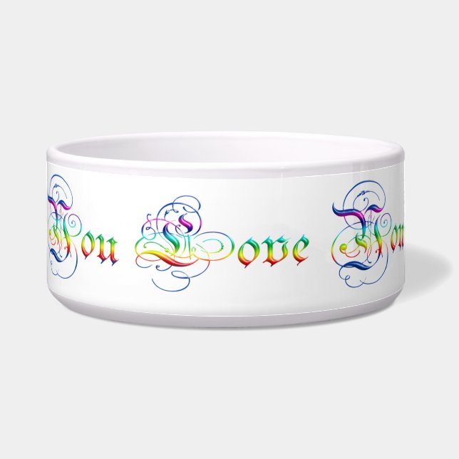 Liebe I Sie. Dekorativer Steigungstext Napf (Vorderseite)