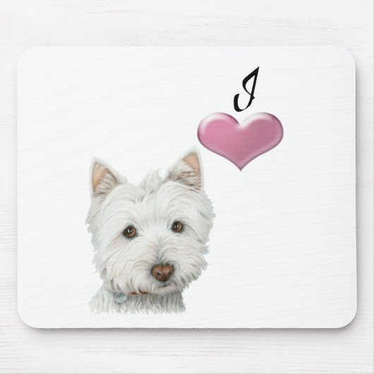 Liebe I Westie Hundekunstentwurf Mousepad (Vorne)
