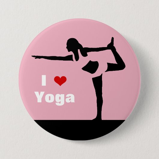Liebe I Yoga-Dame Black Silhouette auf rosa Button (Vorderseite)