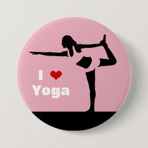 Liebe I Yoga-Dame Black Silhouette auf rosa Button
