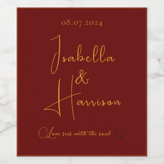 Liebe ich glücklich Paar mit Zitat Rot und Gold Weinetikett (Einzelnes Label)