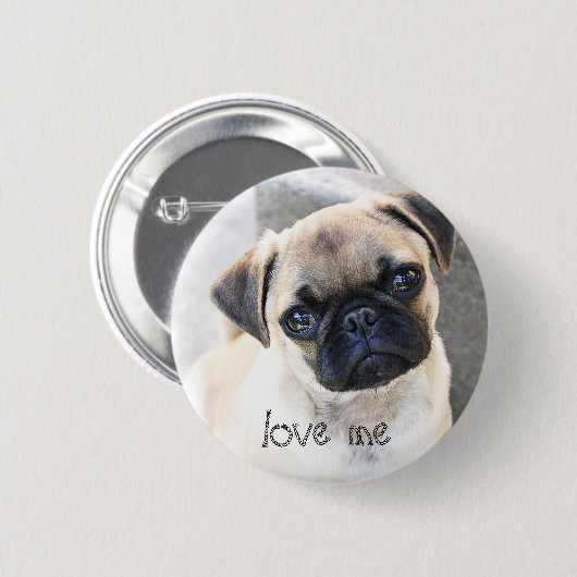 Liebe ich - niedliche Mops Button (Vorne & Hinten)