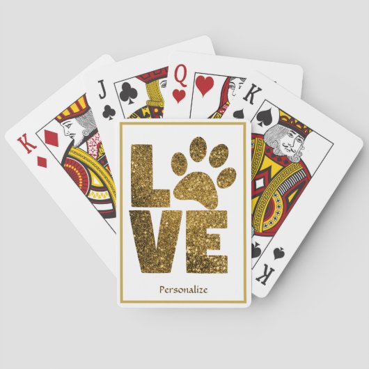 Liebe Ihr Haustier Paws Gold Glitzer Personalisier Spielkarten (Rückseite)