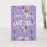 Liebe Ihr Wifes Name Lila Pansy Shabby Chic Card Karte<br><div class="desc">Liebe Sie Damen/Frauen/Frauen Name Lila Pansy Watercolor Card oder Dankeschön Card. Entworfen aus einem meiner ursprünglichen Gartenfotos aus meinem Garten,  genießen Sie!</div>