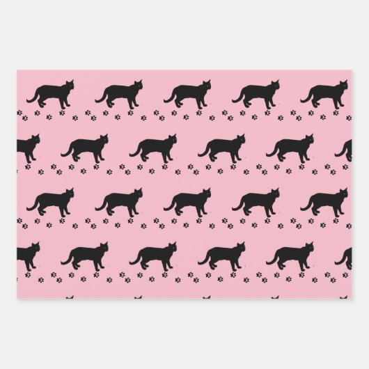 Liebe Ihre Katze Rosa und Schwarze Katze Geschenkpapier Set (Vorderseite)