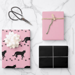 Liebe Ihre Katze Rosa und Schwarze Katze Geschenkpapier Set