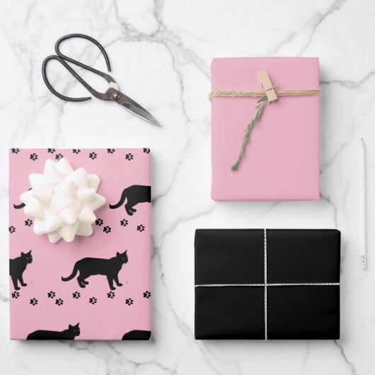 Liebe Ihre Katze Rosa und Schwarze Katze Geschenkpapier Set (Vorderseite)