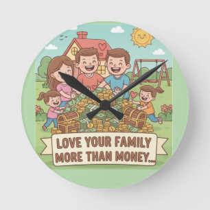 Liebe Ihrer Familie mehr als Geld Runde Wanduhr