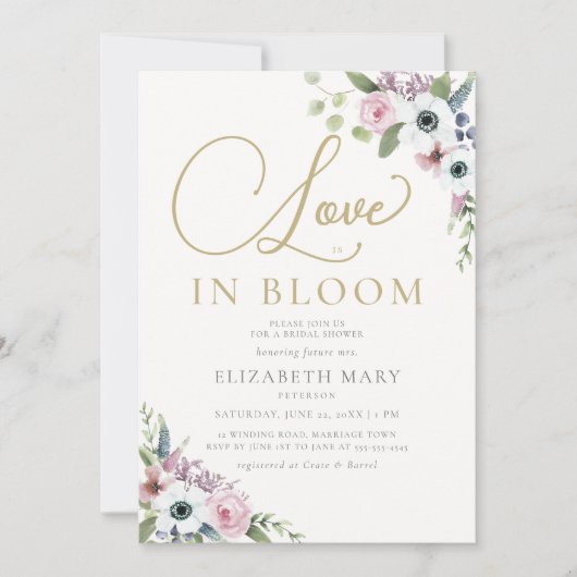 Liebe im Bloom Anemone Rose Blumenkohl Brautparty Einladung (Vorderseite)