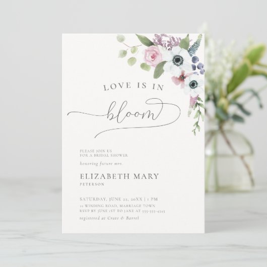 Liebe im Bloom Anemones Boho Brautparty Einladung (Stehend Vorderseite)