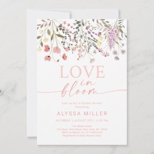 Liebe im Bloom Boho Wildblume Brautparty Einladung (Vorderseite)