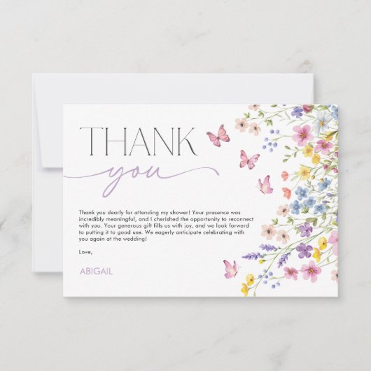 Liebe im Bloom Butterfly-Brautparty Dankeskarte (Vorderseite)