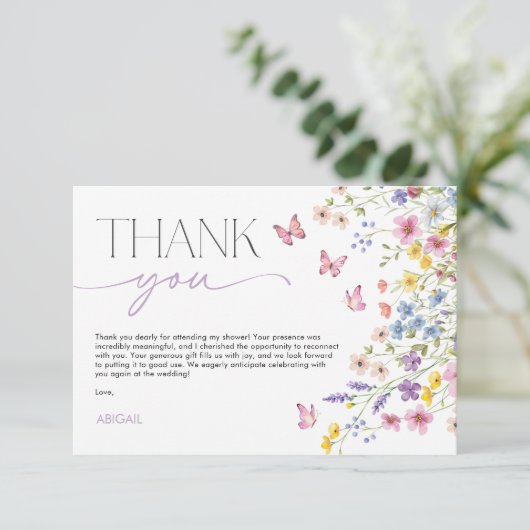 Liebe im Bloom Butterfly-Brautparty Dankeskarte (Stehend Vorderseite)