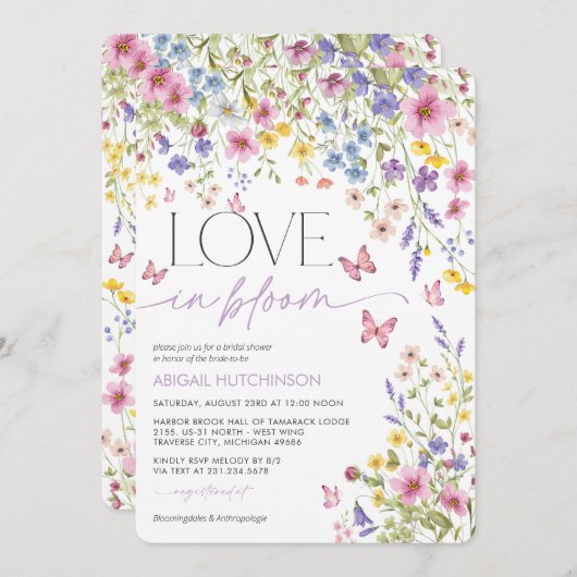 Liebe im Bloom Butterfly-Brautparty Einladung (Vorne/Hinten)